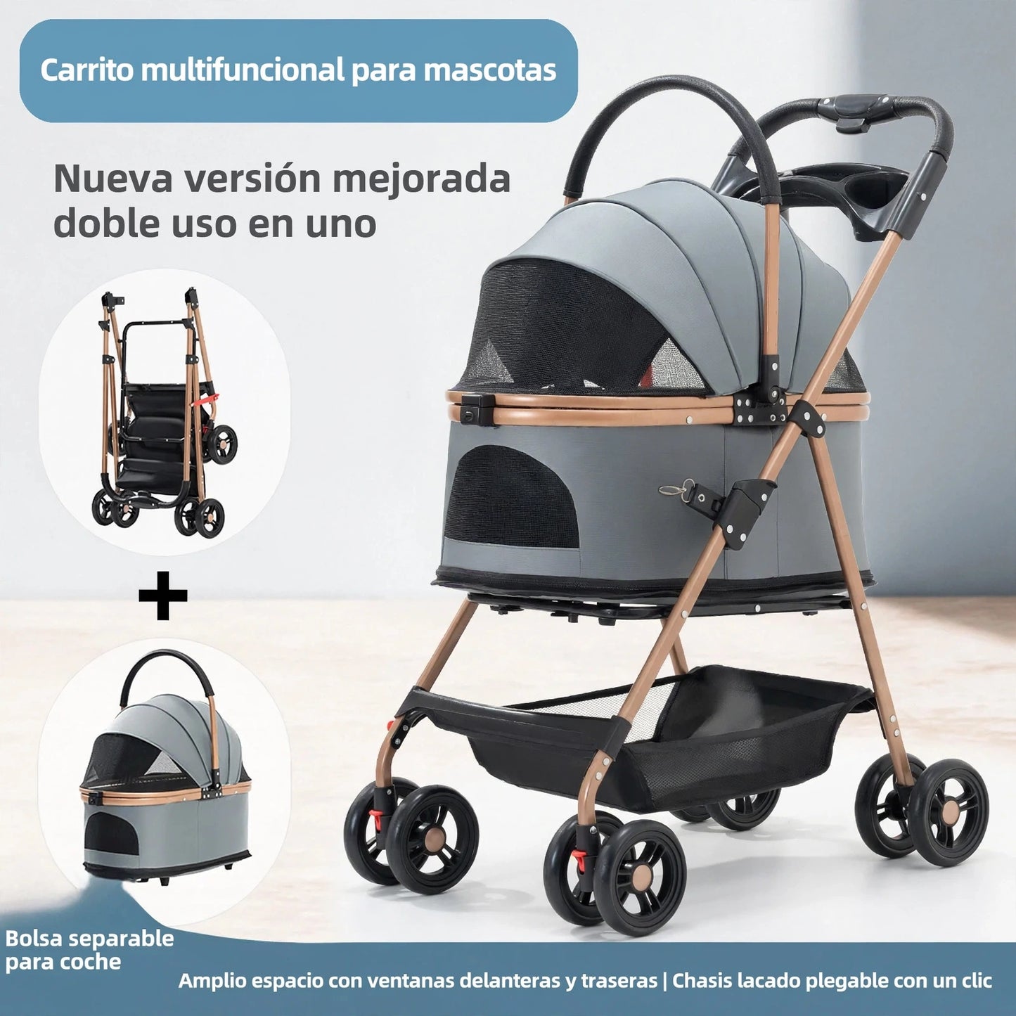 Carrito para Mascotas 3 en 1 Premium