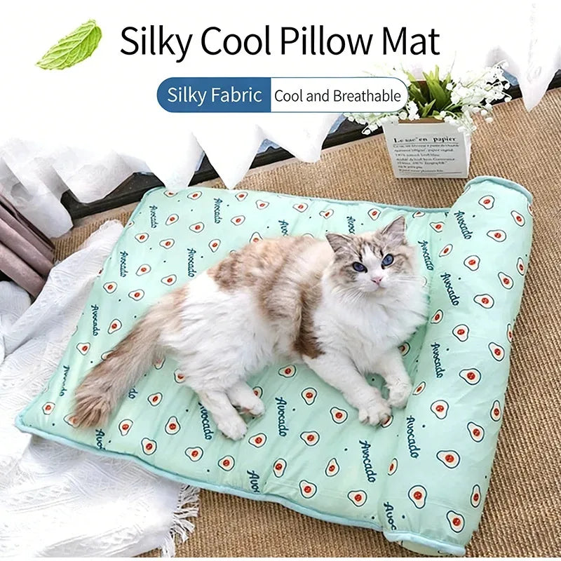 Summer Ice Silk Pet Cooling Mat Portable Heat Relief Cushion Non Slip Washable Cool Sleeping Pad Universal Dog Cat Bed Anti Heat