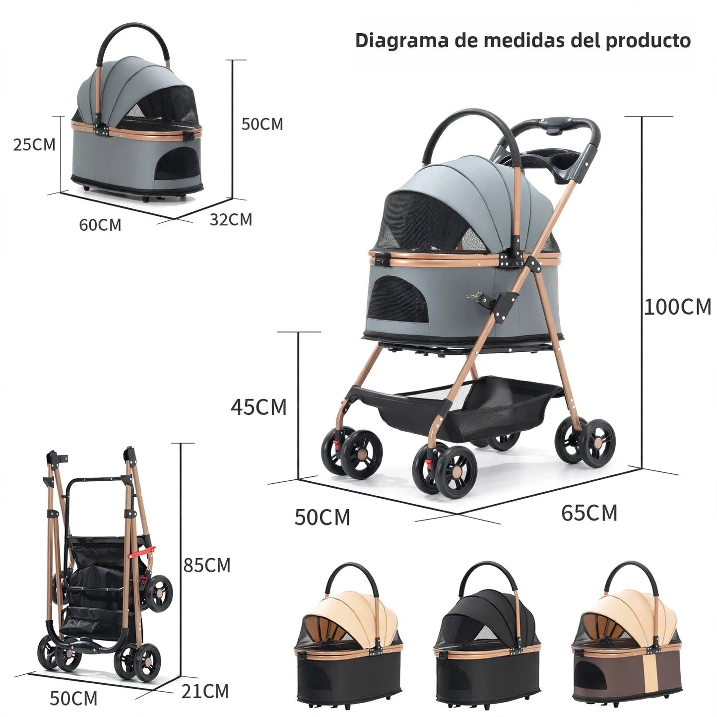 Carrito para Mascotas 3 en 1 Premium