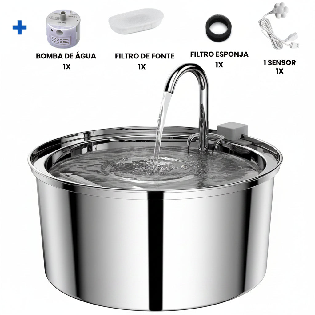 Fuente de Agua Automática de Acero Inoxidable 2,2L para Gatos y Perros