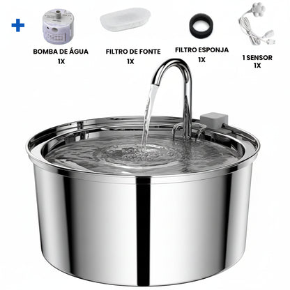 Fuente de Agua Automática de Acero Inoxidable 2,2L para Gatos y Perros