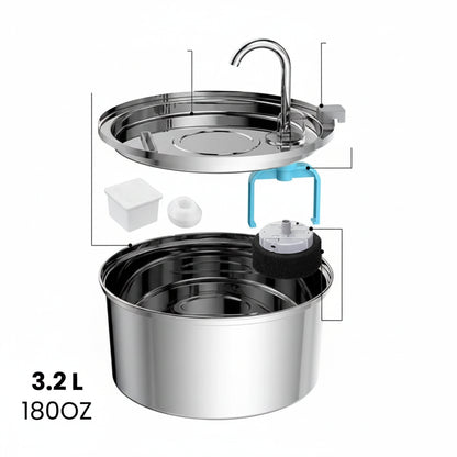 Fuente de Agua Automática de Acero Inoxidable 2,2L para Gatos y Perros